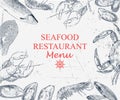 Vintage seafood frame vector illustration. Hand drawn with ink.