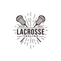 Vintage seal badge lacrosse sport logo with crossed lacrosse stick vector icon