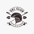 Vintage seal label badge ski logo vector with crossed ski stick and ski helmet