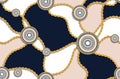 Vintage Seamless Fashion Pattern of Golden Chains and versace motif on white and dark blue background. Fabric Design Background wi Royalty Free Stock Photo