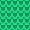 Vintage seamless floral pattern wolf head