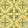 Vintage seamless linear floral pattern in damask / persian / turkish style. beautiful green and yellow endless vector design Royalty Free Stock Photo