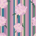 Vintage seamless pattern with abstract flowers pastel colored on multicolor stripes background, editable vector illustration Royalty Free Stock Photo