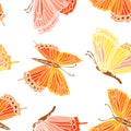 Vintage Seamless pattern: bird, butterfly isolated on background. Imitation of embroidery. Hand drawn vector Royalty Free Stock Photo