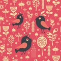 Vintage seamless pattern with birds and flowers. Royalty Free Stock Photo