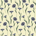 Vintage seamless pattern with blue flowers