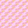 Vintage seamless pattern with botanic pink and yellow yarrow shapes on lilac background