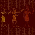 Vintage seamless pattern with egyptian gods on the grunge background with silhouettes of the ancient egyptian hieroglyphs.