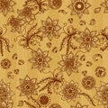 Vintage seamless pattern with floral ornament on old paper. Retro design Royalty Free Stock Photo