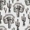 Vintage seamless pattern with funny cactus