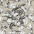 Vintage seamless pattern. Hand drawn ink illustration. Snake and