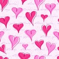 Seamless Pattern with Hand Writing Text and Hearts