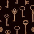 Vintage seamless pattern with old beautiful keys Royalty Free Stock Photo