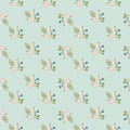 Vintage seamless pattern with organic little apple fruit print. Light blue pastel background