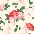 Vintage seamless pattern with pink roses and leaves Royalty Free Stock Photo