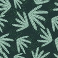 Vintage seamless pattern with random pastel tones foliage abstract print. Dark green background with splashes Royalty Free Stock Photo