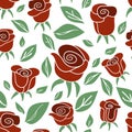 Vintage Seamless Pattern With Red Roses On White Background.