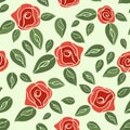 Vintage seamless pattern Roses (red with green). EPS,JPG.