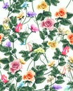 Vintage seamless pattern with roses . Vector illustration. Royalty Free Stock Photo