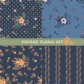 Vintage seamless pattern set.Flowers,branches,berries Royalty Free Stock Photo