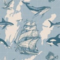 Vintage seamless pattern on theme of sea travel Royalty Free Stock Photo