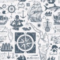 Vintage seamless pattern on the travel theme Royalty Free Stock Photo