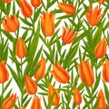 Vintage seamless pattern Tulips pink with green