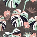 Vintage Seamless pattern vector Contemporary tropical floral . M