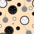 Vintage seamless pattern with watches. Clock seamless