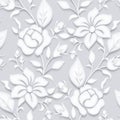 Vintage Seamless Pattern with White Rose and Mallow Inspired by Stucco