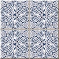 Vintage seamless wall tiles of aboriginal blue round curve outline, Moroccan, Portuguese. Royalty Free Stock Photo