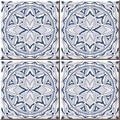 Vintage seamless wall tiles of blue round geometry outline, Moroccan, Portuguese. Royalty Free Stock Photo