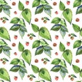 Vintage seamless wallpaper with retro image of elegant raspberry with leaves