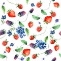 Vintage seamless watercolor pattern. Berry set - raspberries, blackberries, Strawberry, wild strawberries,blueberry, currant. Hand Royalty Free Stock Photo