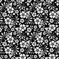 Vintage Seamless White Floral Pattern On A Black Background. Vector Illustration.