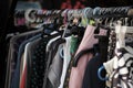 Vintage secondhand clothes hanging on a rack