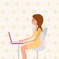 Vintage Secretary Girl with Pink Laptop Retro Illustration