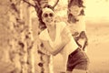 Vintage sepia portrait of a girl in summer forest Royalty Free Stock Photo