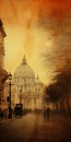 Vintage Sepia-toned Street In Rome: A Pictorialism Sketch