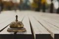 Vintage service bell on wooden surface Royalty Free Stock Photo