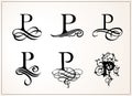 Vintage Set . Capital Letter P for Monograms and Logos. Beautiful Filigree Font. Victorian Style. Royalty Free Stock Photo