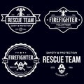 Set of firefighter volunteer, rescue team emblems, labels, badges and logos in monochrome style