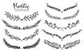 Vintage set of hand drawn rustic laurels. Floral vector graphic.