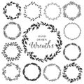 Vintage set of hand drawn rustic wreaths. Floral vector graphic. Royalty Free Stock Photo