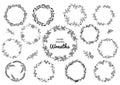 Vintage set of hand drawn rustic wreaths. Floral vector graphic on white board. Nature design elements Royalty Free Stock Photo