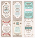 Vintage set retro cards. Template greeting card wedding invitation. Line calligraphic frames