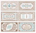 Vintage set retro cards. Template greeting card wedding invitation. Line calligraphic frames Royalty Free Stock Photo