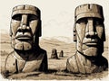 Easter Island Moai statues, earthy tones vector art, historical symbolism, perfect for cultural themes Royalty Free Stock Photo