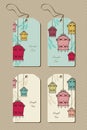 Vintage set of tags with birdcages Royalty Free Stock Photo