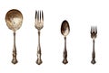 Vintage set of tarnished silverware Royalty Free Stock Photo